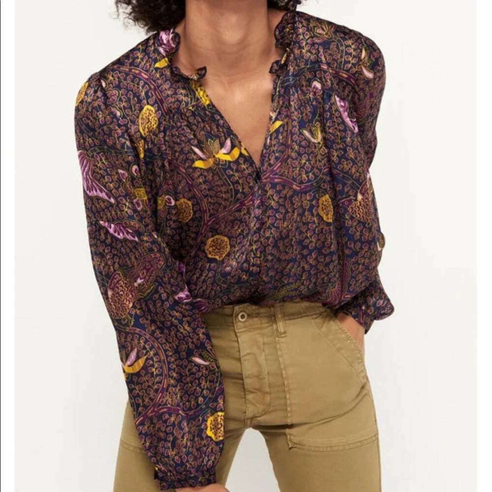 ba&sh Danila Size L Navy Blouse Designer Coquette Preppy Feminine Relaxed Luxe